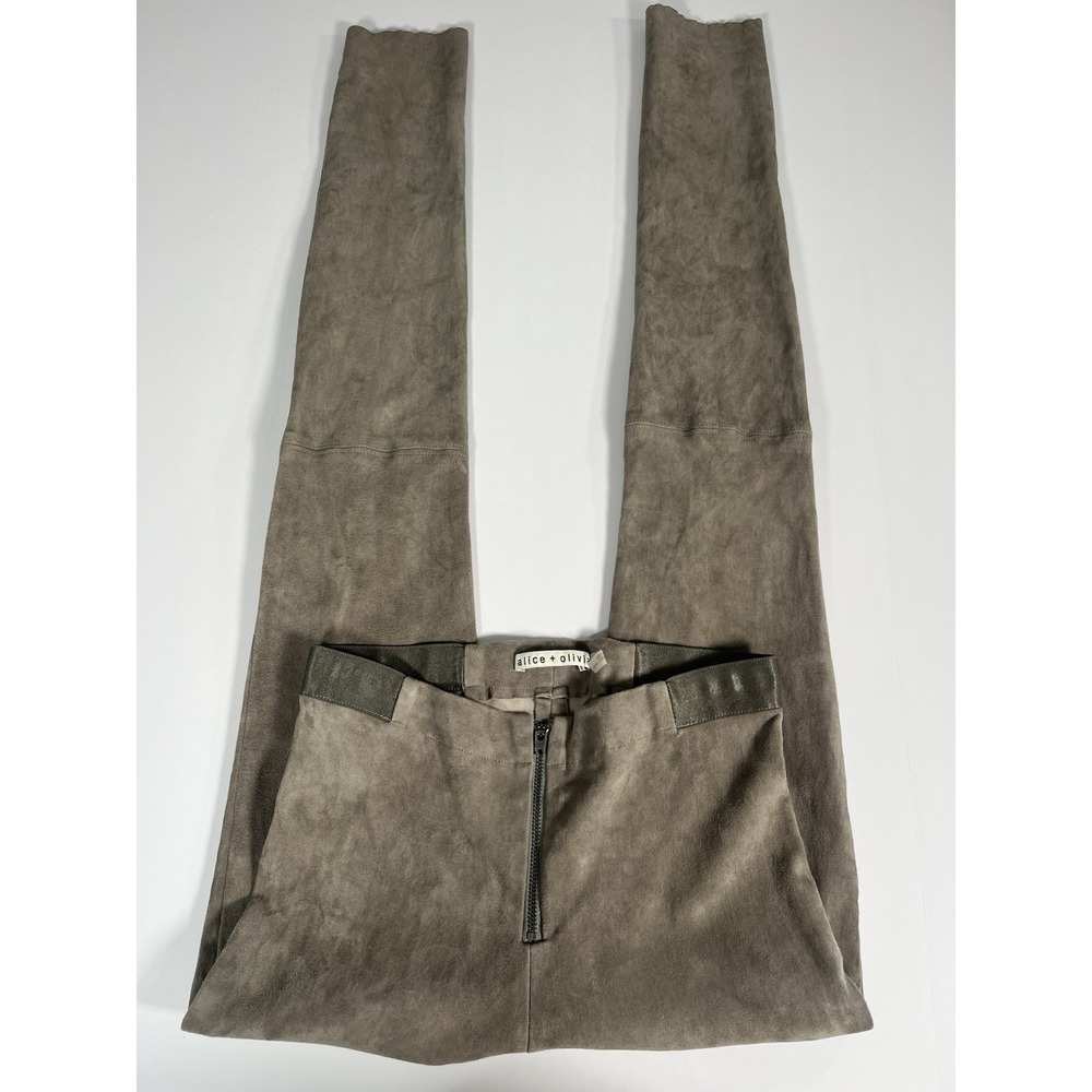 Alice + Olivia Women's Gray Suede Front Zip Low-rise Leggings Lambskin Sz 2 $797